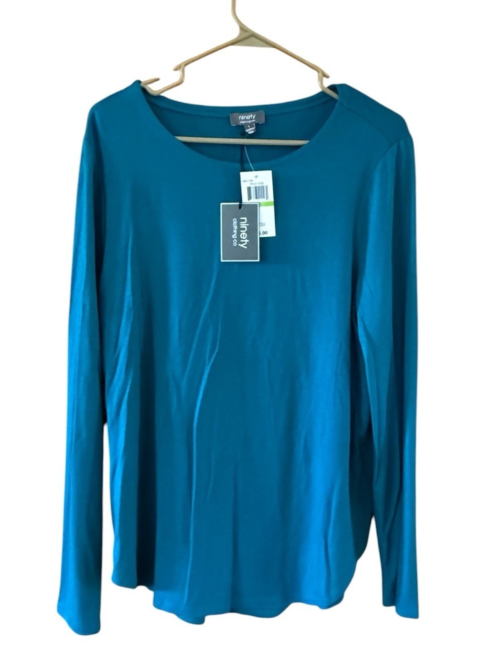 Ninety Peacock Blue Long Sleeve Scoop Neck Top